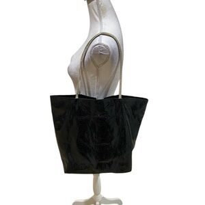 Carlos falchi lightweight black shoulder tote purse faux croc contrast straps